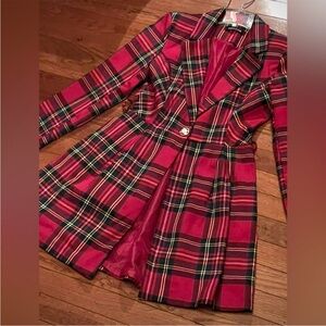 NWT CHRISTMAS Holiday plaid red green elegant jacket with belt size S